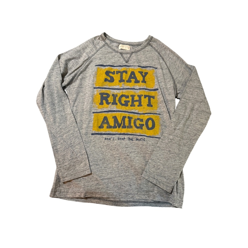 Zara Boys Size 13/14 Gray Long Sleeve Crew Neck Shirt Music Graphic Tee Cotton‎